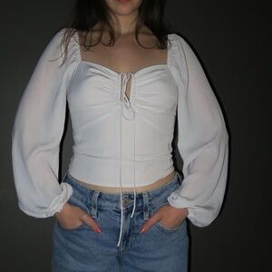 White Flowy Boho Abercrombie and Fitch Blouse